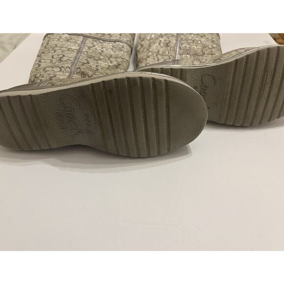 Coach Women’s Size 6B Boots Logo Silver Nikole Mid Calf Shearling Signature - Picture 16 of 16